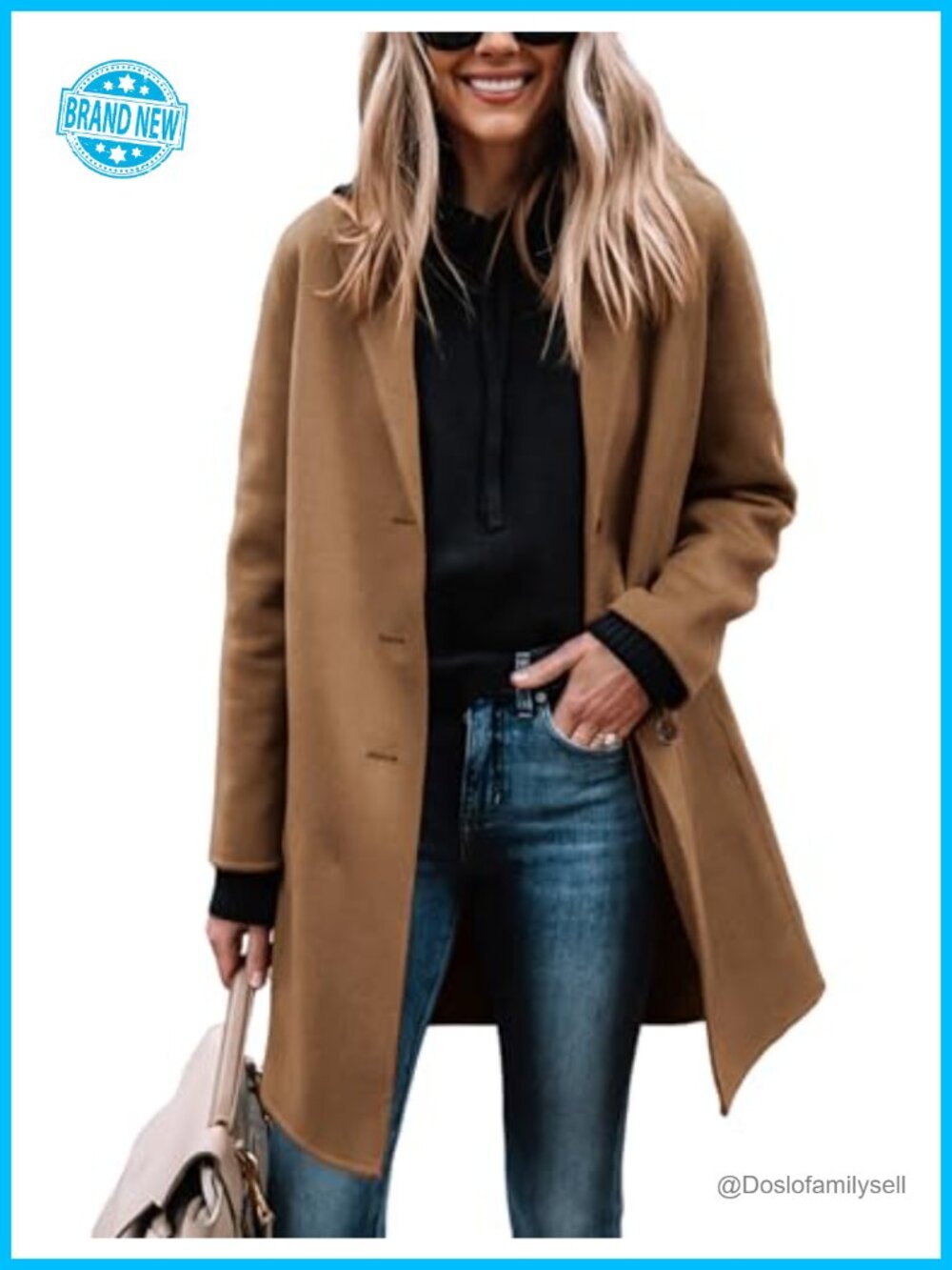 Wool Blend Mid-Length Notch Lapel Single Breasted Trench Pea Coat